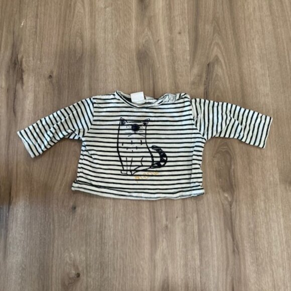 Zara Striped Sweater w/ Cat Design. Size 6-9M - Picture 1 of 6